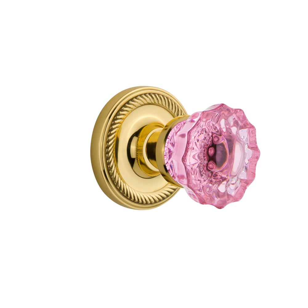 Nostalgic Warehouse ROPCRP Colored Crystal Rope Rosette Passage Crystal Pink Glass Door Knob in Polished Brass